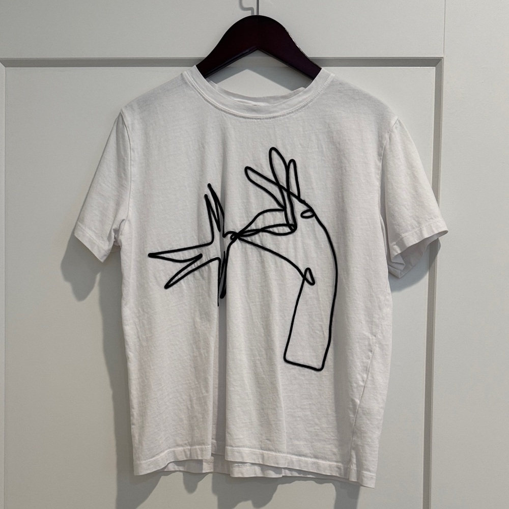 Zara White Graphic Tee with Minimal Line Art (Size S)